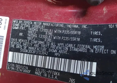 2015 Toyota Sienna Xle 7 Passenger z USA, uszkodzony, nr VIN 5TDDK3DC8FS123942